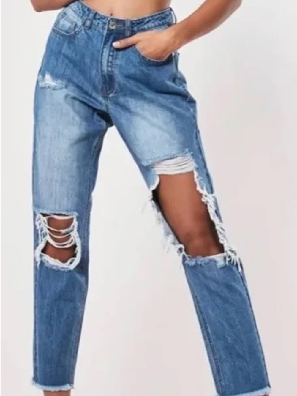 Missguided High-Rise Ripped Blue Denim Jeans